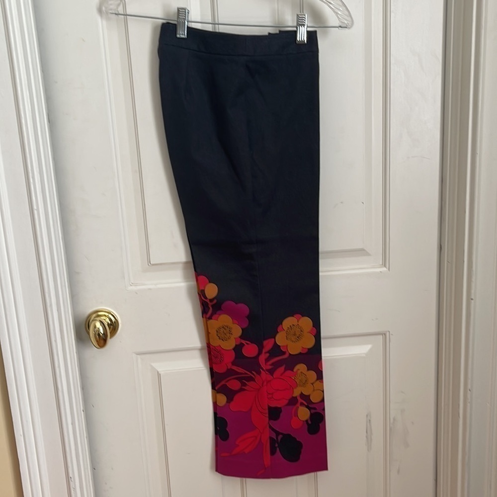 Trina Turk dark grey pants with red black purple and tan color - Picture 2 of 7